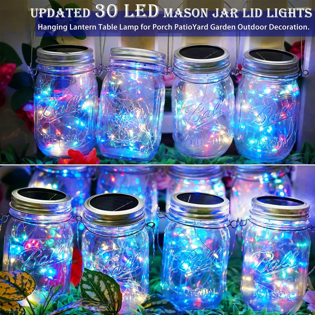 Solar Mason Jar Garden Lantern Lights-Multicolor