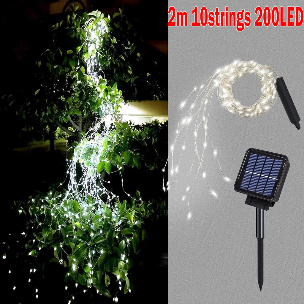 2m 200LEDs Solar Waterfall Lights Waterproof Outdoor Solar Garden Fairy String Lights