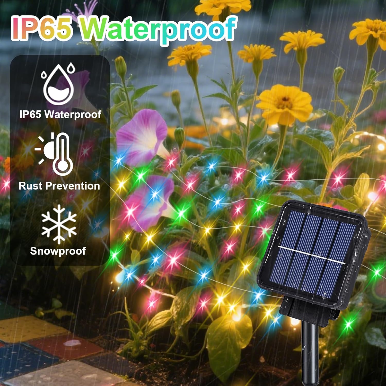 1m 100LEDs Solar Waterfall Lights Waterproof Outdoor Solar Garden Fairy String Lights