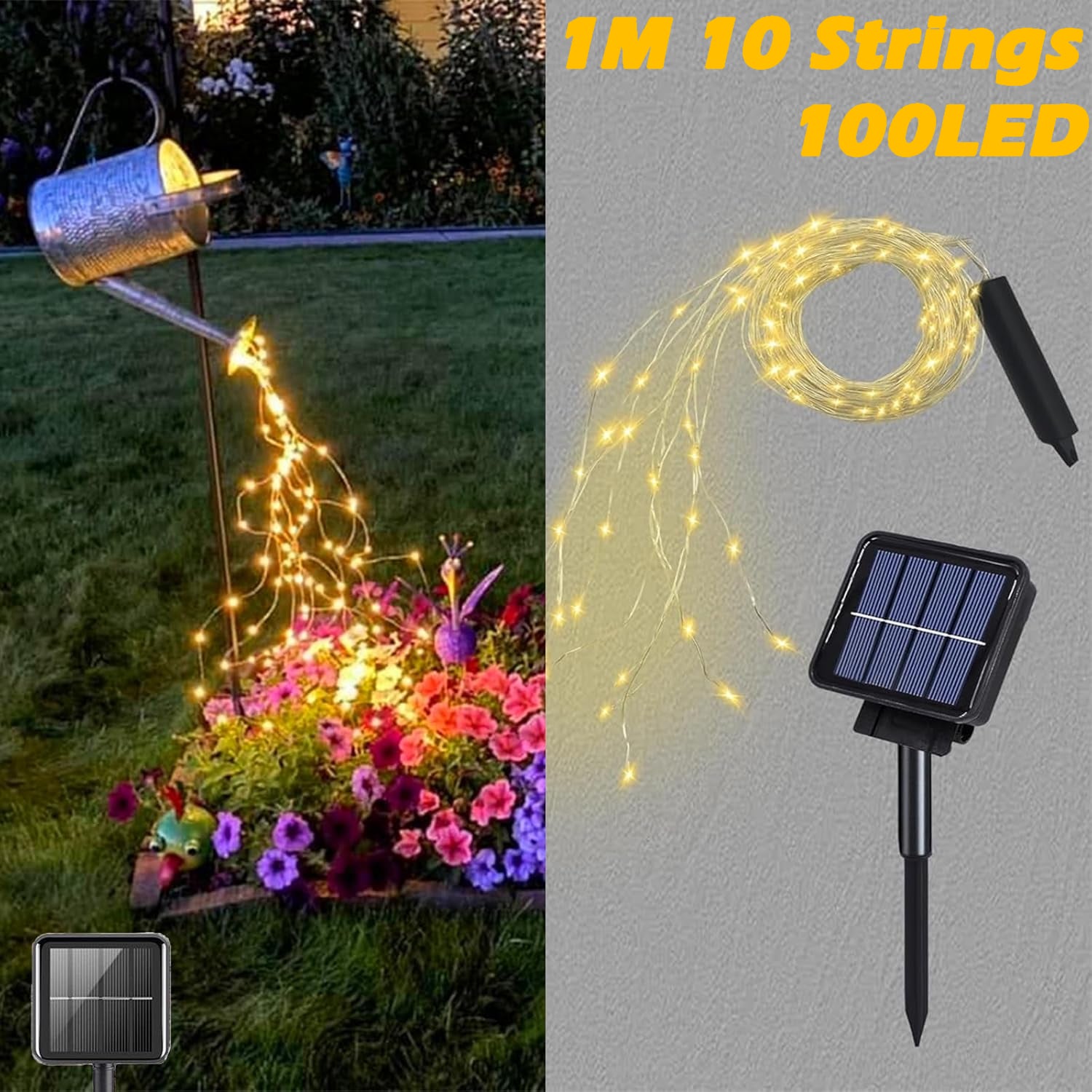1m 100LEDs Solar Waterfall Lights Waterproof Outdoor Solar Garden Fairy String Lights