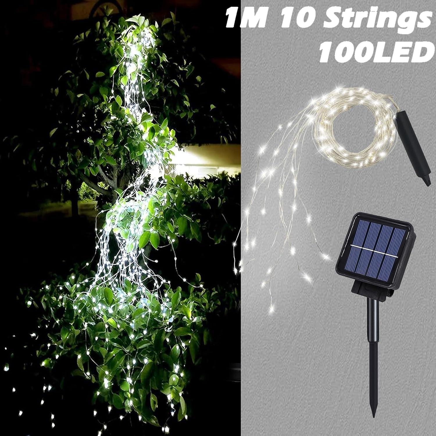 1m 100LEDs Solar Waterfall Lights Waterproof Outdoor Solar Garden Fairy String Lights