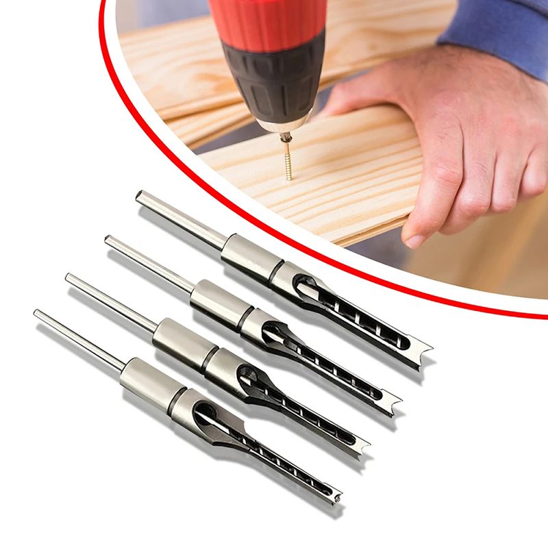 HSS Mortising Chisel Set 4PCS Square Hole Woodworking Drill Bits