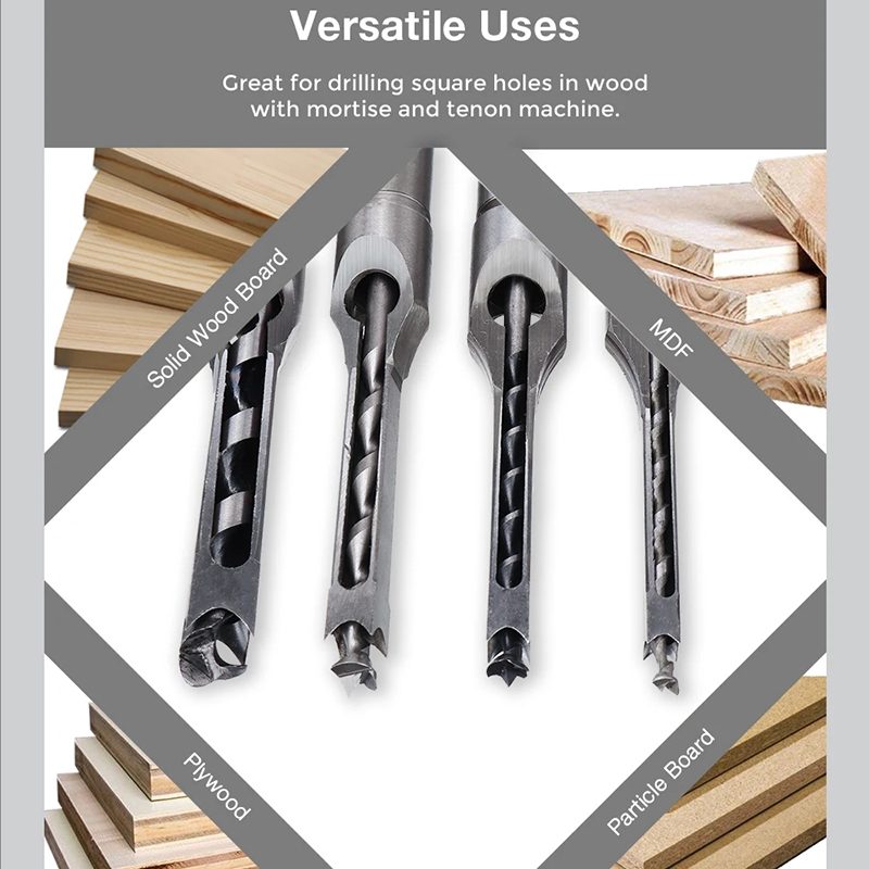HSS Mortising Chisel Set 4PCS Square Hole Woodworking Drill Bits