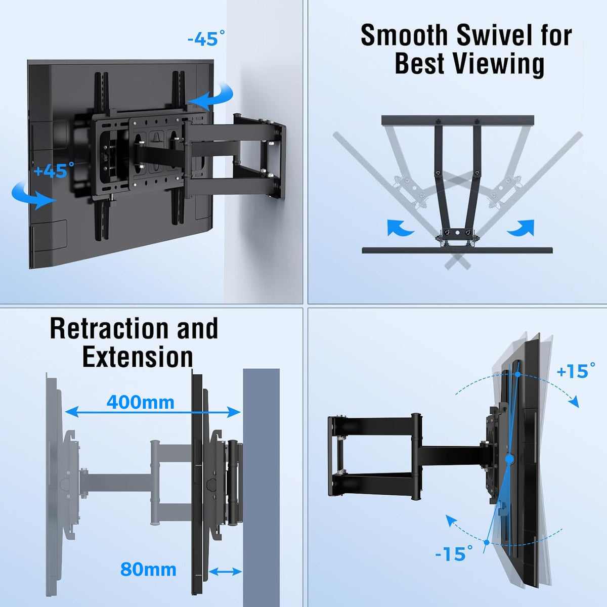 Tilt Extendable Full Motion Wall Mount for 32" - 85" TVs