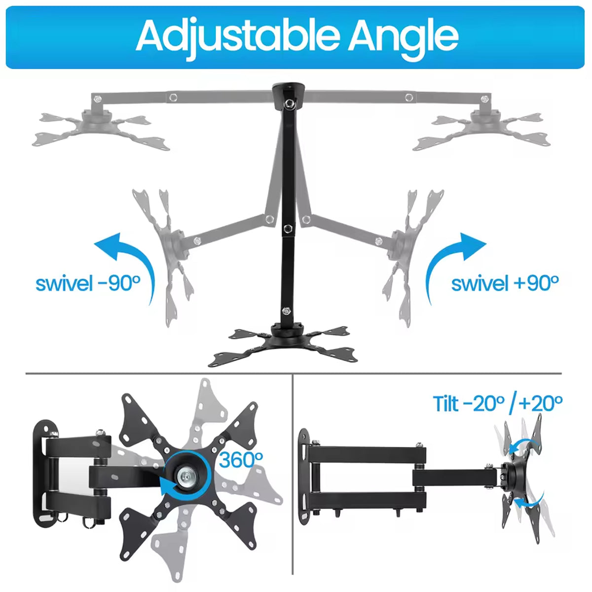 360° Rotating Full Motion TV Wall Mount for 14" - 37" TVs