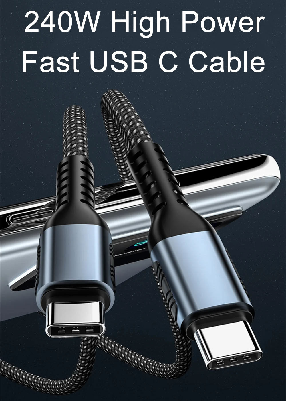 240W USB-C Fast Charging Cable 2M White PD Type-C