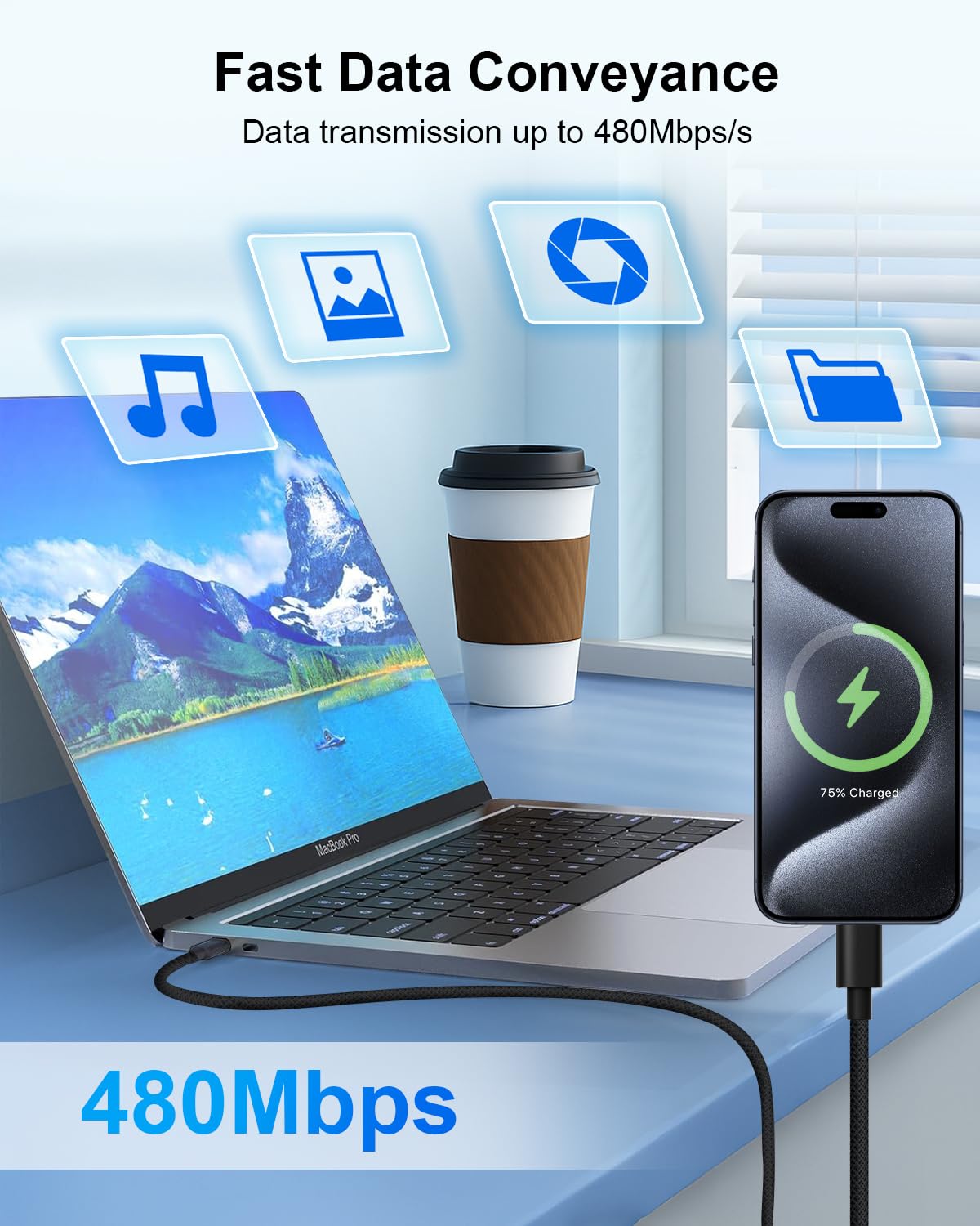 USB C To C Cable PD 60W 3A Fast Charging 2M