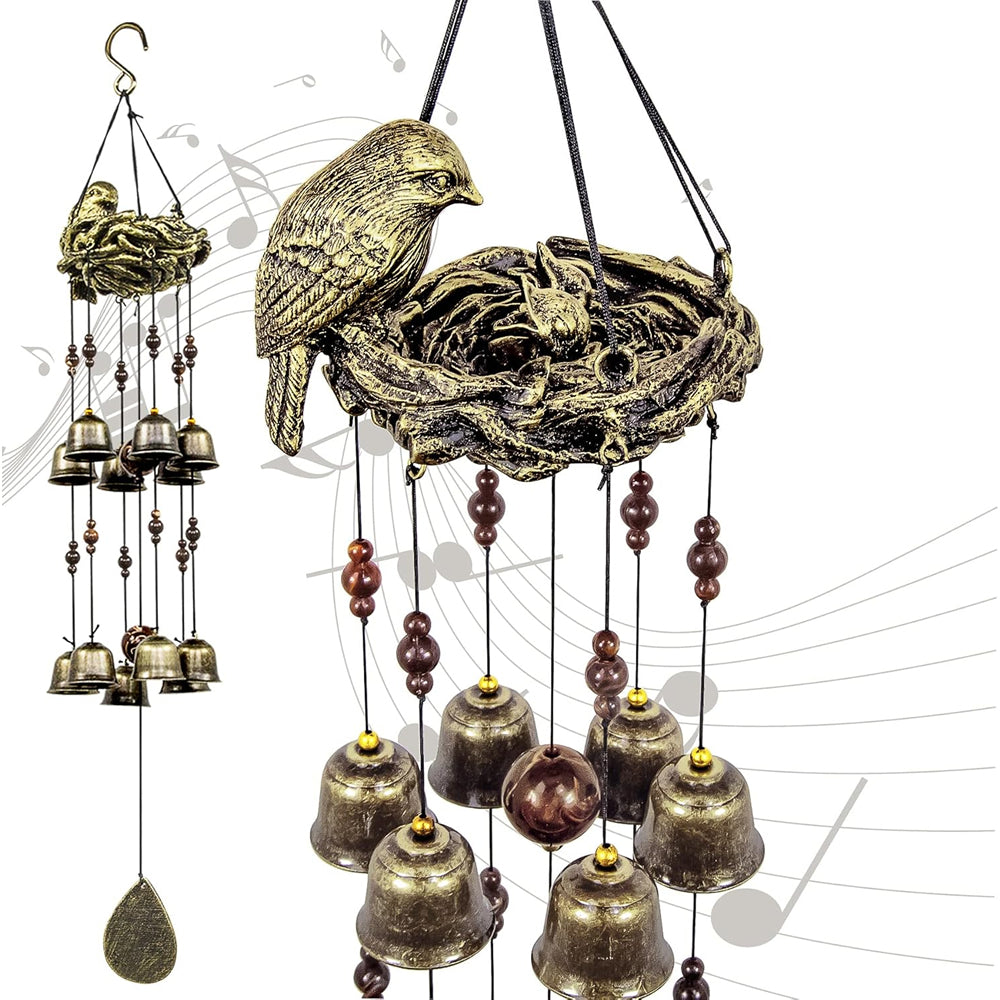 1pc Wind Chime Antique Bronze Metal Outdoor Garden Decor (Bird Nest）