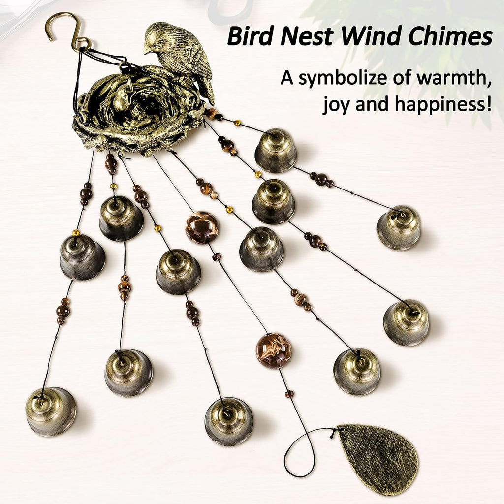 1pc Wind Chime Antique Bronze Metal Outdoor Garden Decor (Bird Nest）