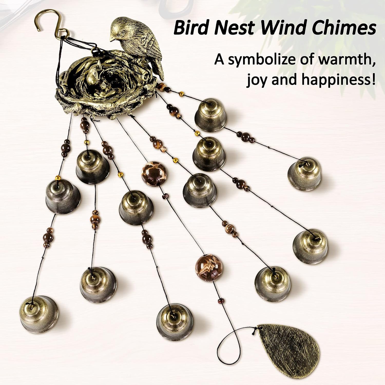 1pc Wind Chime Antique Bronze Metal Outdoor Garden Decor (Bird Nest）
