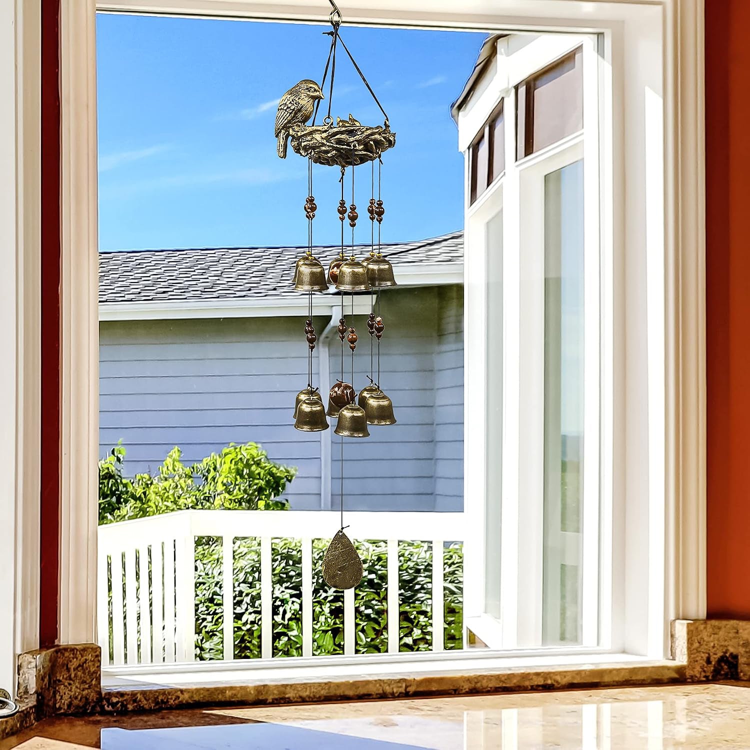 1pc Wind Chime Antique Bronze Metal Outdoor Garden Decor (Bird Nest）
