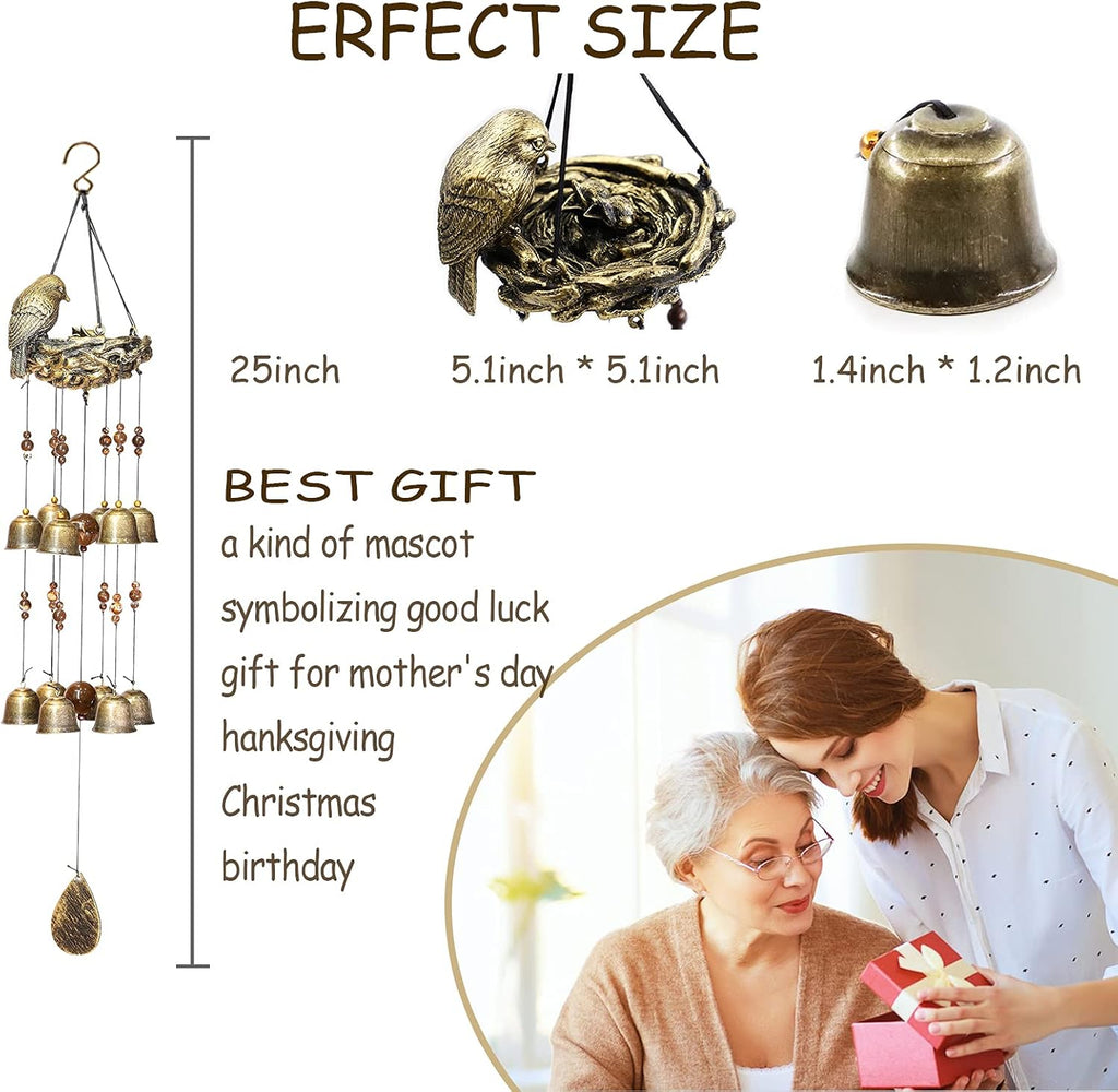 1pc Wind Chime Antique Bronze Metal Outdoor Garden Decor (Bird Nest）