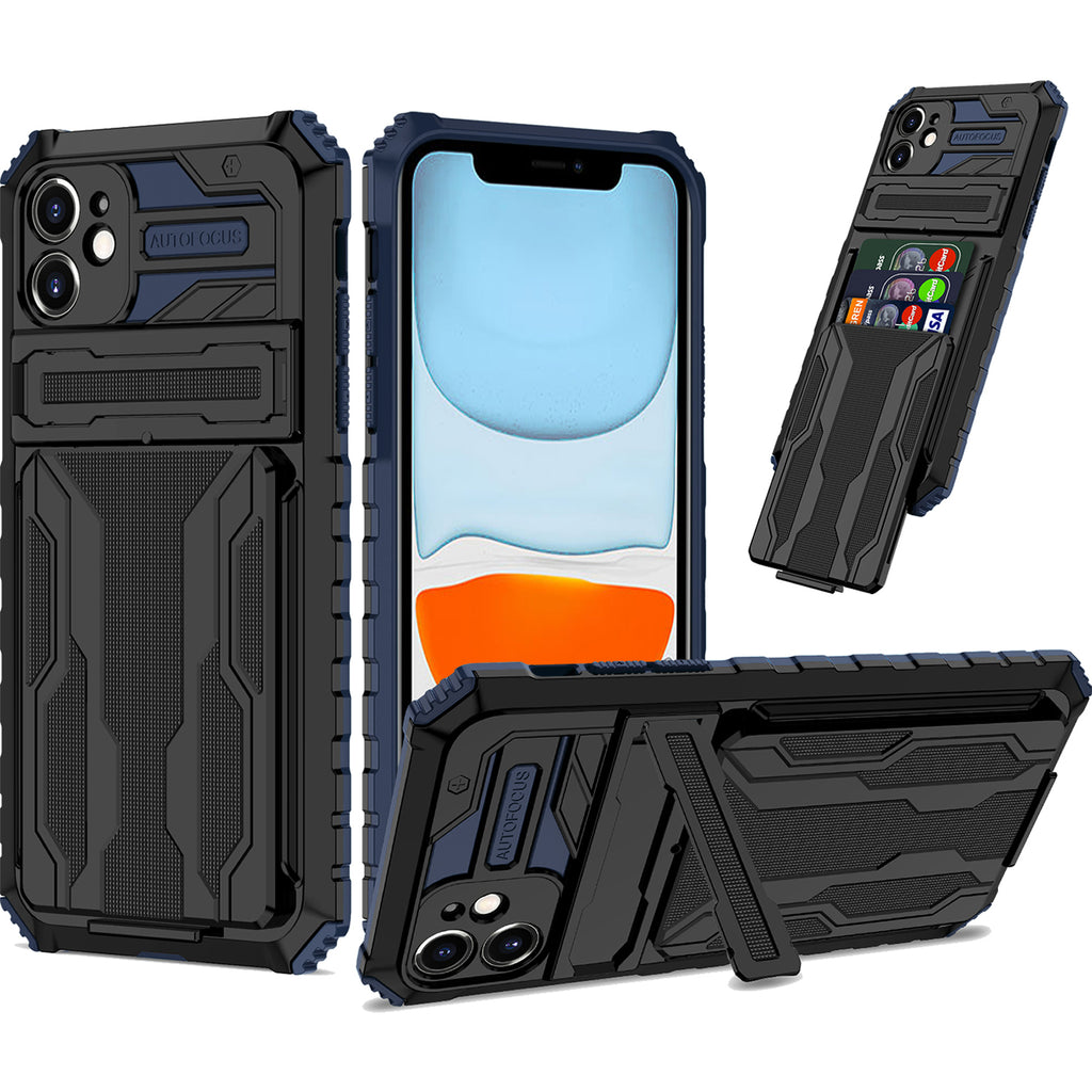 iPhone 11 Heavy Duty Kickstand Case Shockproof Card Holder BLUE