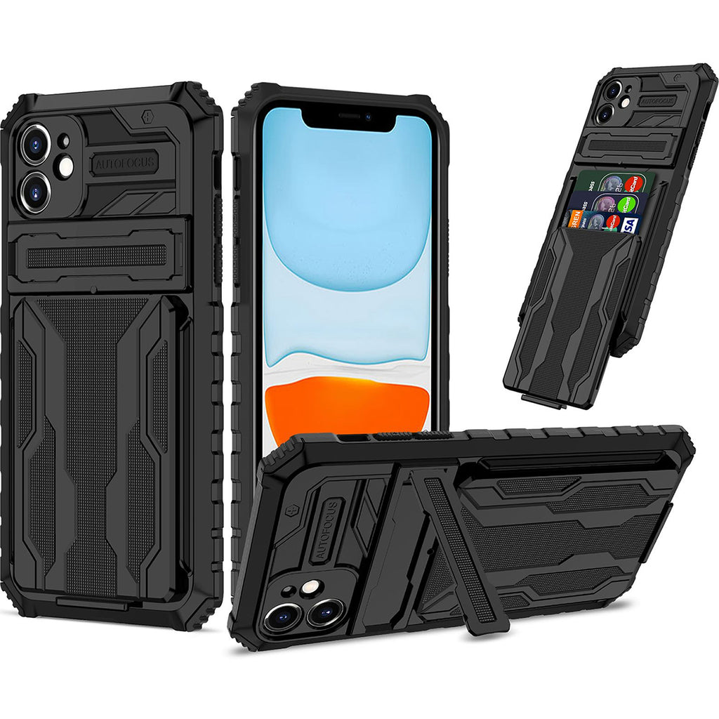 iPhone 11 Heavy Duty Kickstand Case Shockproof Card Holder BLACK