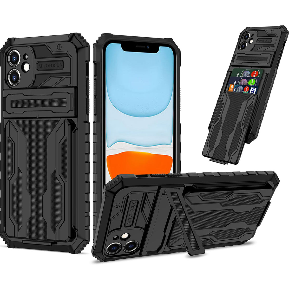iPhone 11 Heavy Duty Kickstand Case Shockproof Card Holder BLACK