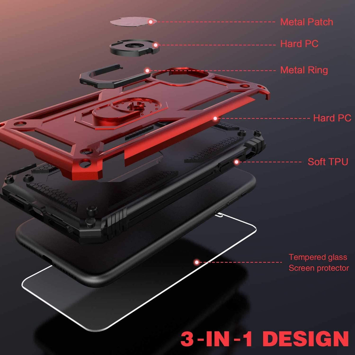 iPhone 12 Pro Max Rugged Tough Case Shockproof Hybrid Cover RED