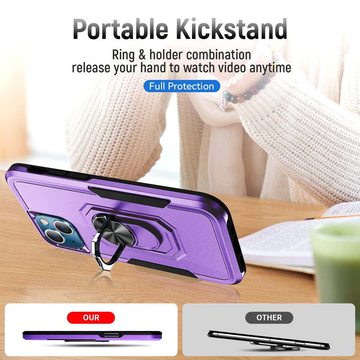 iPhone 15 Plus Heavy Duty Case Rugged Tough Dual Layer Shockproof Cover PURPLE