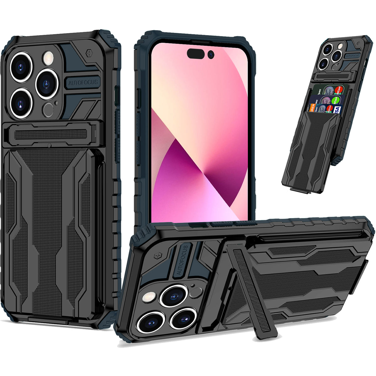 iPhone 14 Pro Heavy Duty Kickstand Case Shockproof Card Holder GREEN