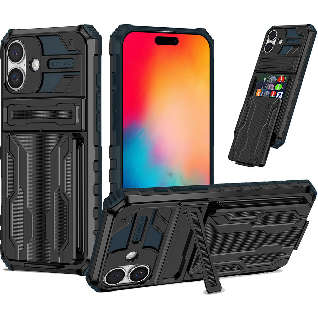 iPhone 16 Plus Heavy Duty Kickstand Case Shockproof Card Holder GREEN
