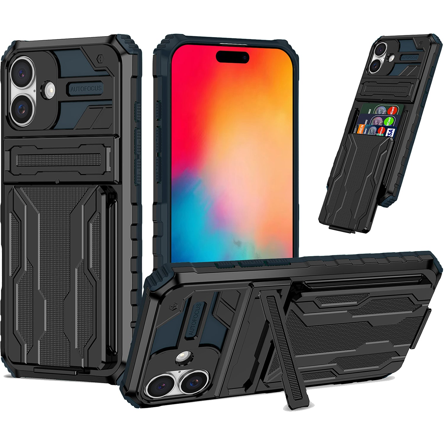 iPhone 16 Plus Heavy Duty Kickstand Case Shockproof Card Holder GREEN