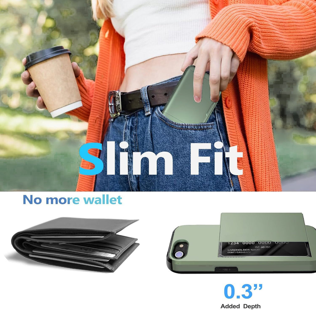 iPhone 17e Shockproof Wallet Case Card Cover GREEN