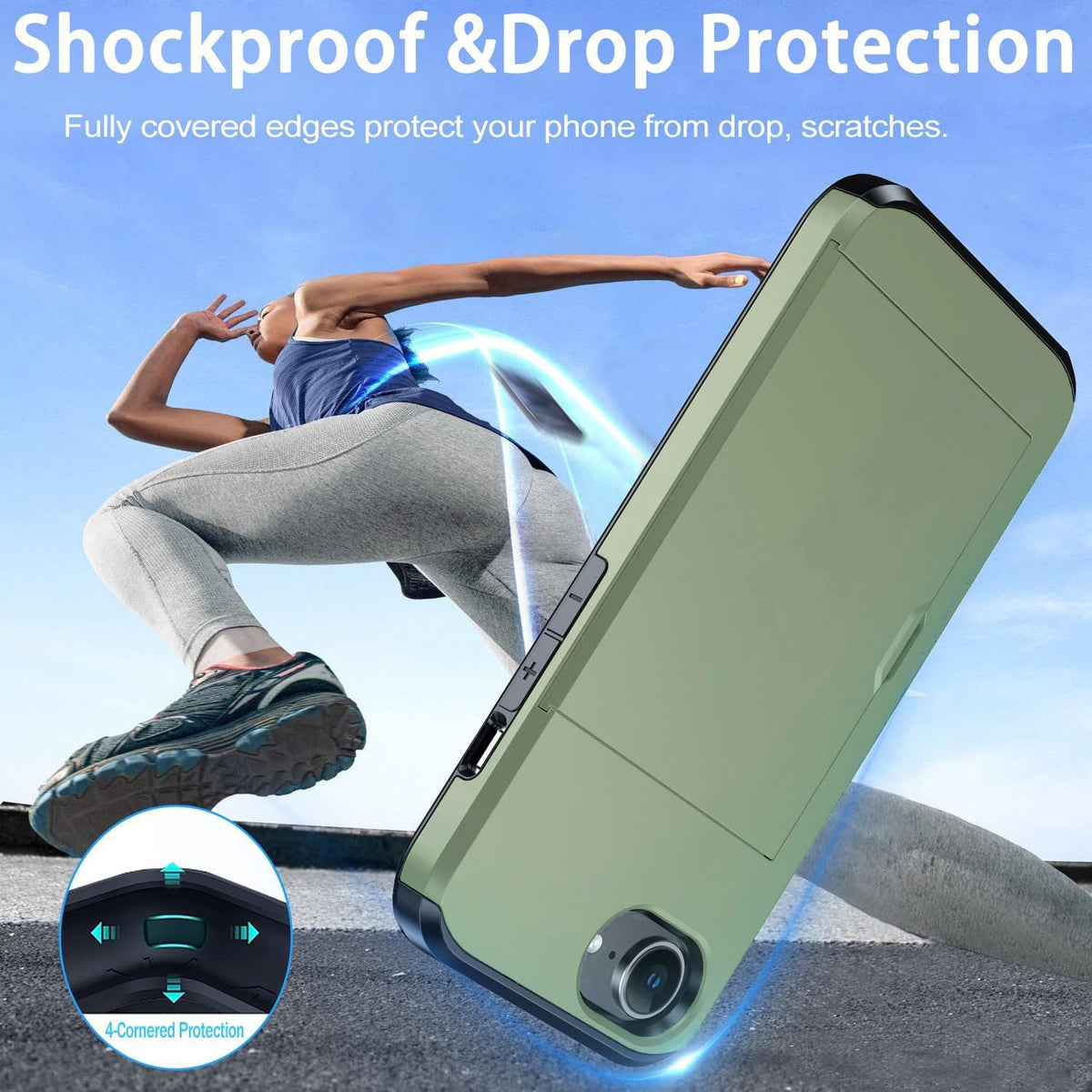 iPhone 17e Shockproof Wallet Case Card Cover GREEN