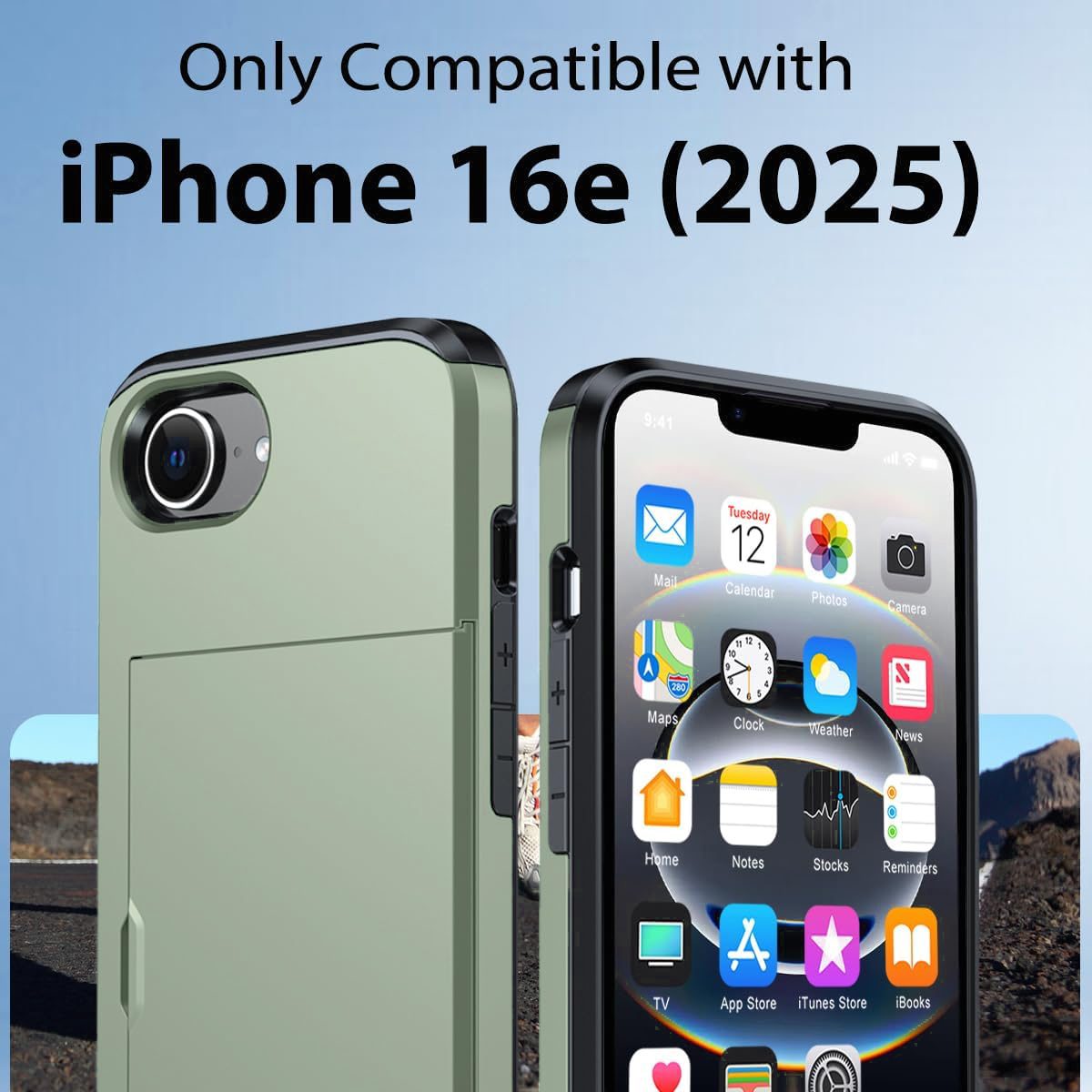 iPhone 16e Shockproof Wallet Case Card Cover GREY