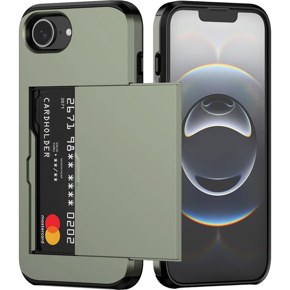 iPhone 17e Shockproof Wallet Case Card Cover GREEN