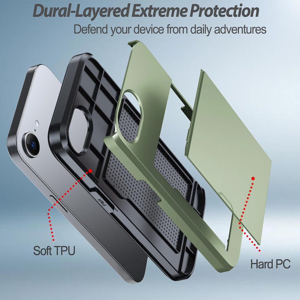 iPhone 17e Shockproof Wallet Case Card Cover GREEN