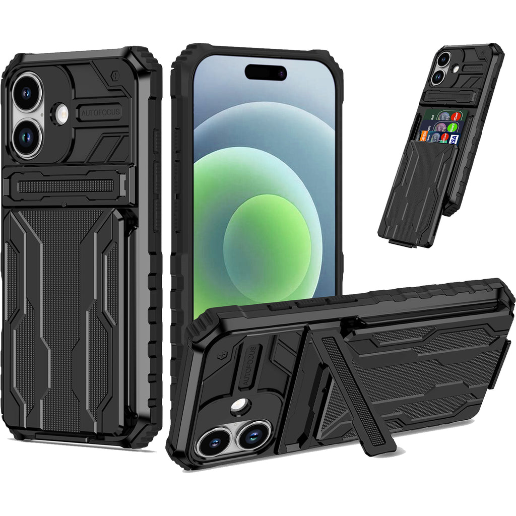 iPhone 17 Heavy Duty Kickstand Case Shockproof Card Holder BLACK