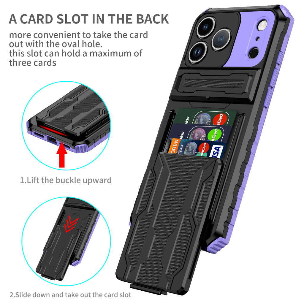 iPhone 18 Pro / 17 Pro Heavy Duty Kickstand Card Holder Case Shockproof
