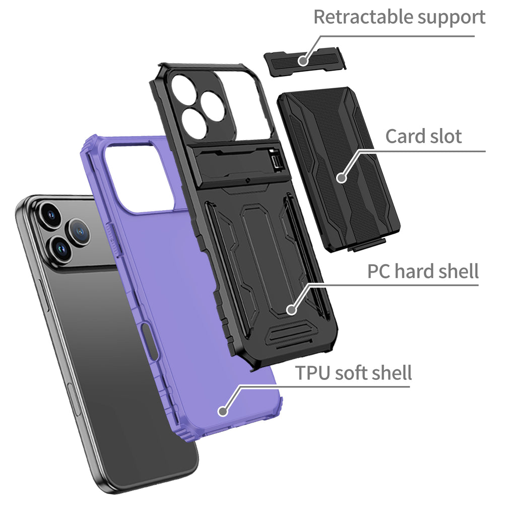 iPhone 18 Pro / 17 Pro Heavy Duty Kickstand Card Holder Case Shockproof