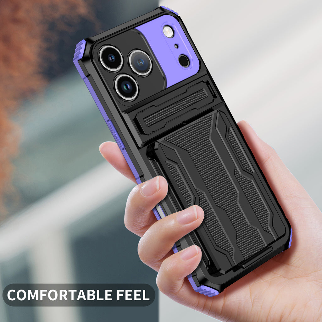 iPhone 18 Pro / 17 Pro Heavy Duty Kickstand Card Holder Case Shockproof