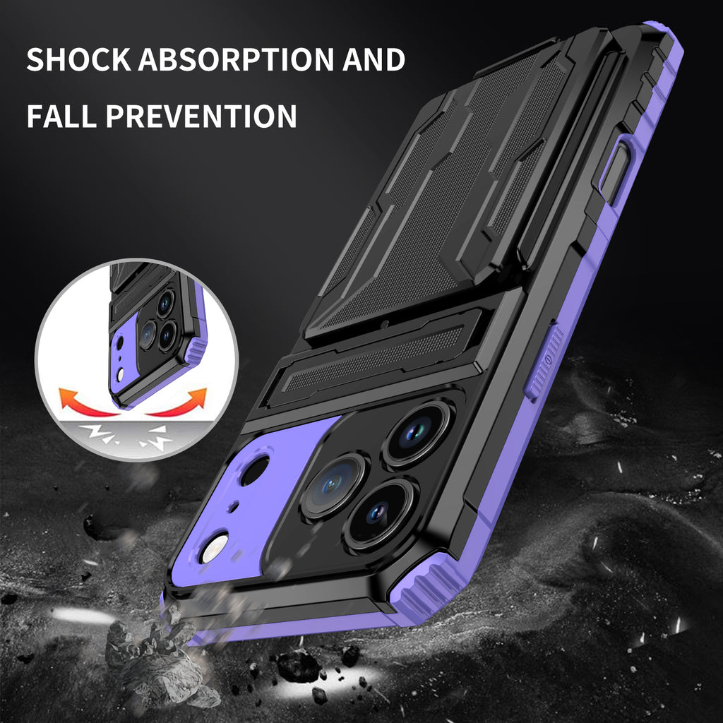 iPhone 18 Pro / 17 Pro Heavy Duty Kickstand Card Holder Case Shockproof