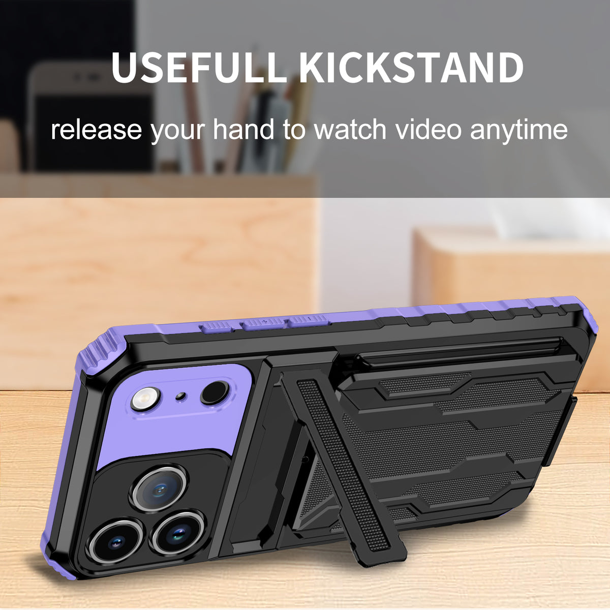 iPhone 18 Pro / 17 Pro Heavy Duty Kickstand Card Holder Case Shockproof