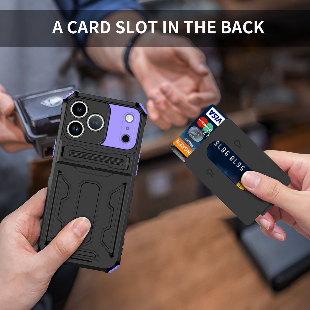 iPhone 18 Pro / 17 Pro Heavy Duty Kickstand Card Holder Case Shockproof
