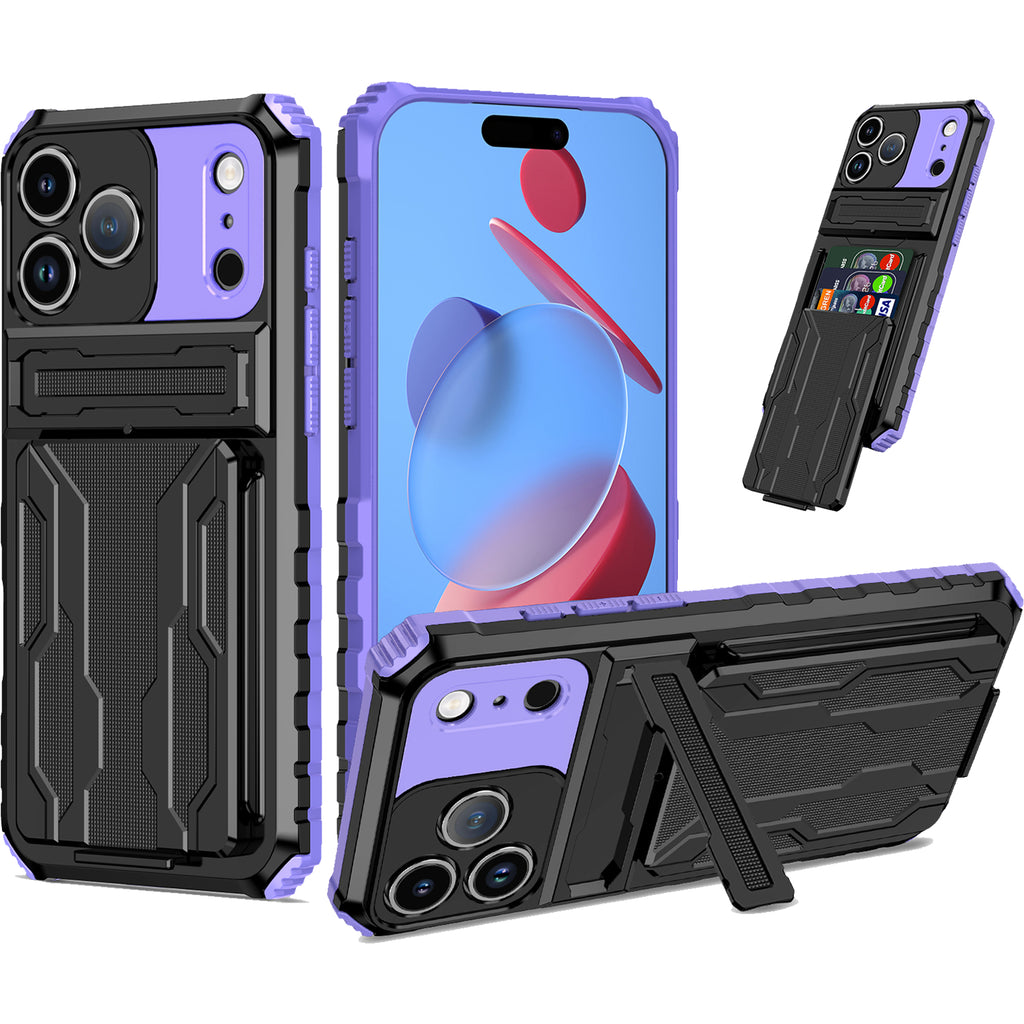 iPhone 18 Pro / 17 Pro Heavy Duty Kickstand Card Holder Case Shockproof