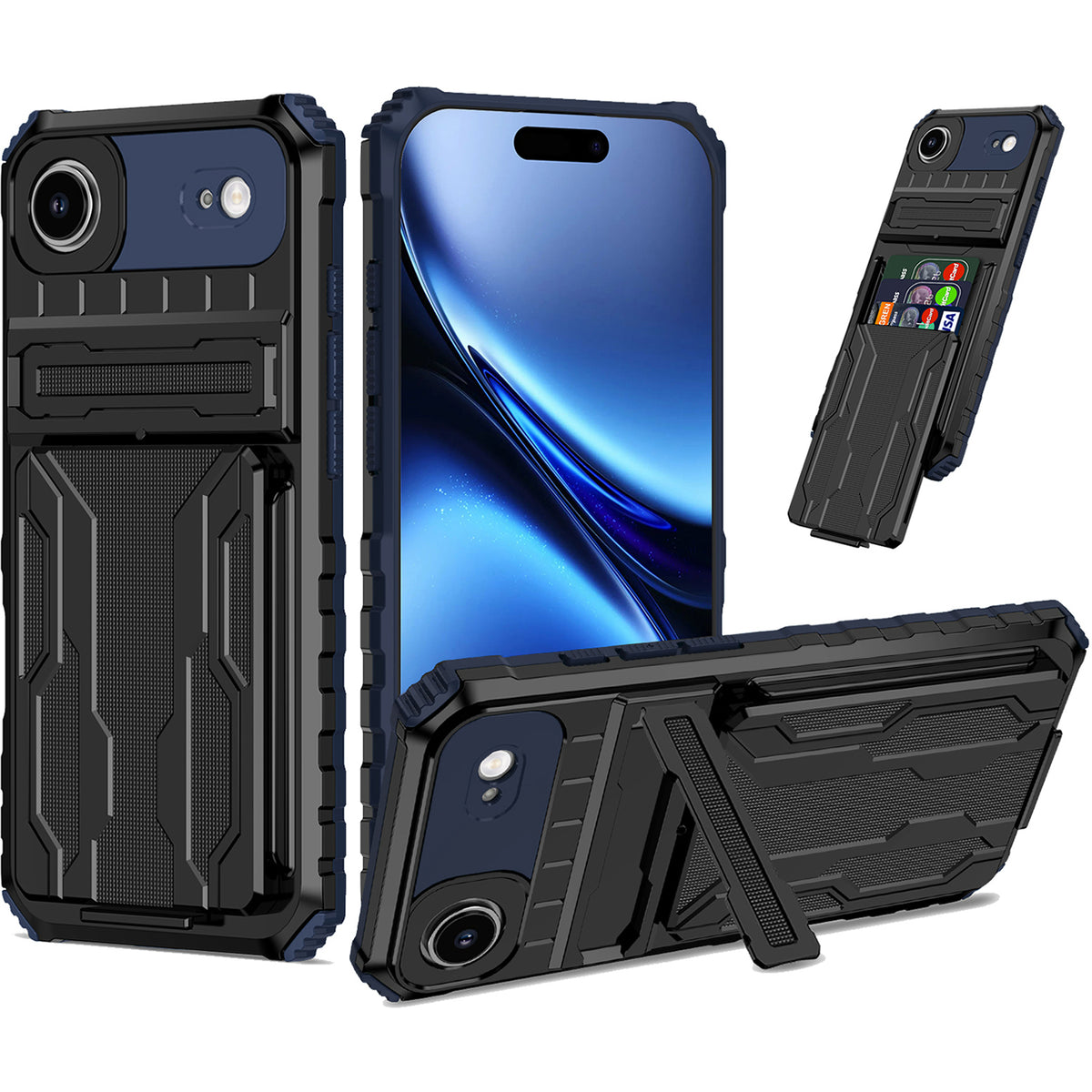 iPhone Air Heavy Duty Kickstand Case Shockproof Card Holder BLUE