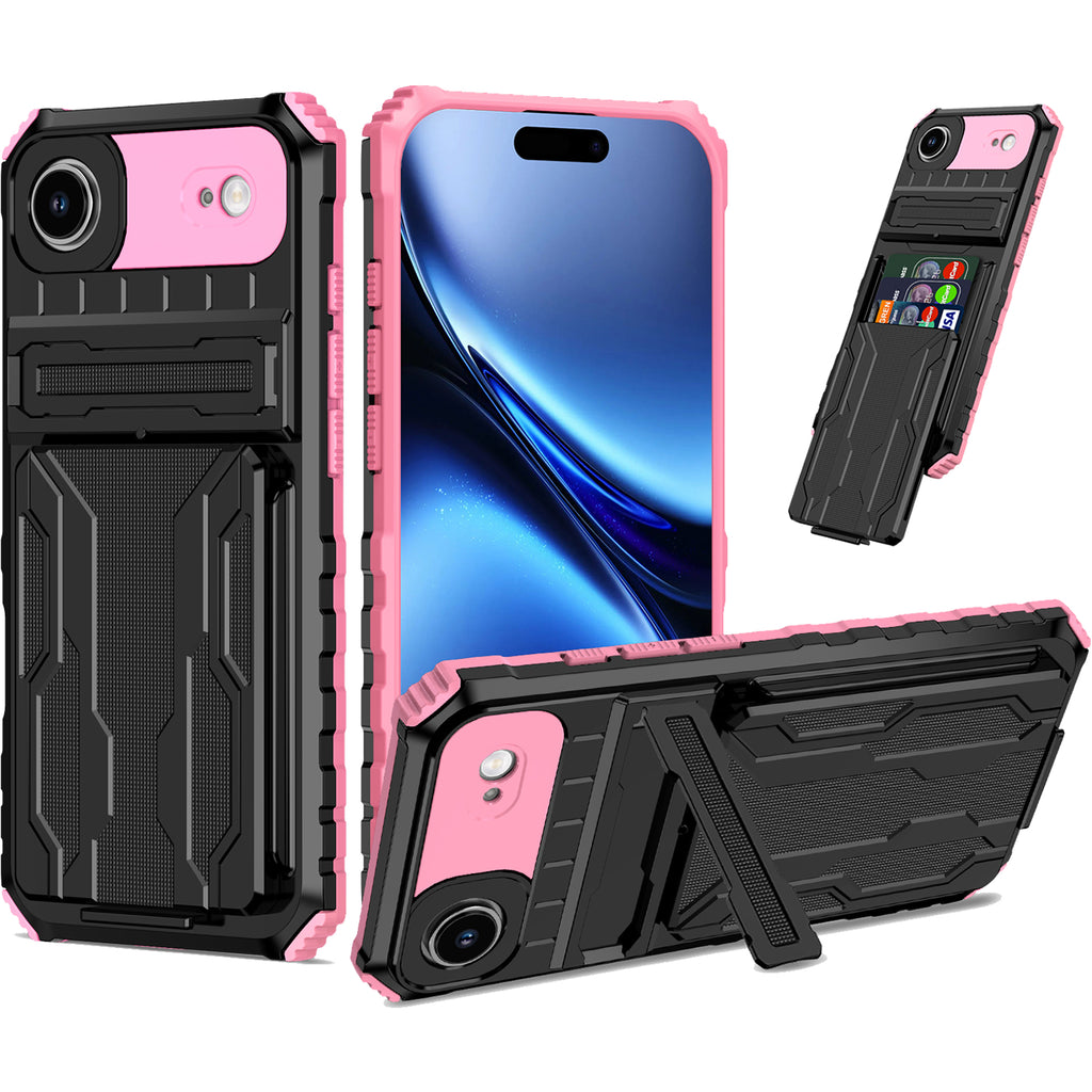 iPhone Air Heavy Duty Kickstand Case Shockproof Card Holder PINK