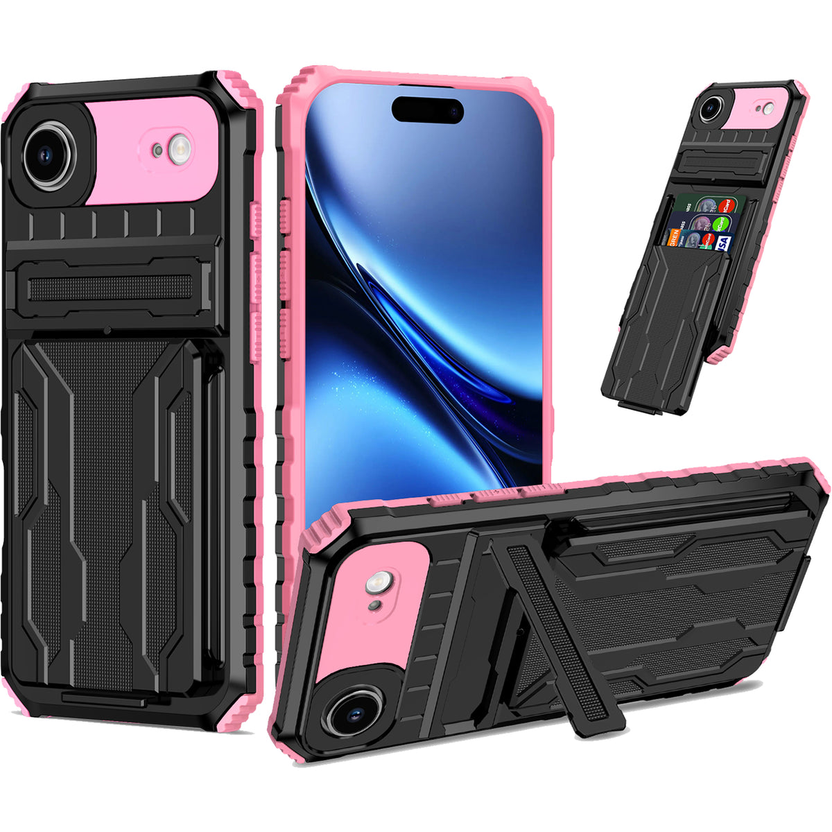 iPhone Air Heavy Duty Kickstand Case Shockproof Card Holder PINK
