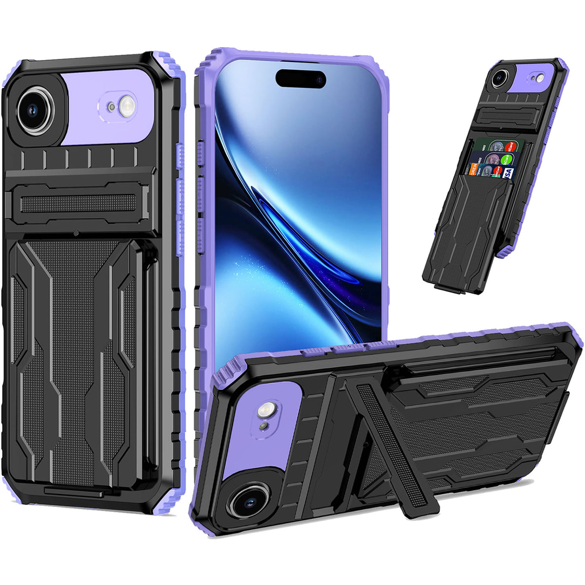 iPhone Air Heavy Duty Kickstand Case Shockproof Card Holder PURPLE