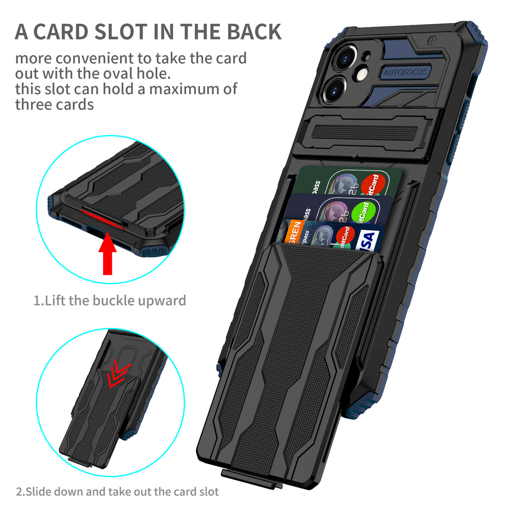 iPhone 11 Heavy Duty Kickstand Case Shockproof Card Holder BLUE