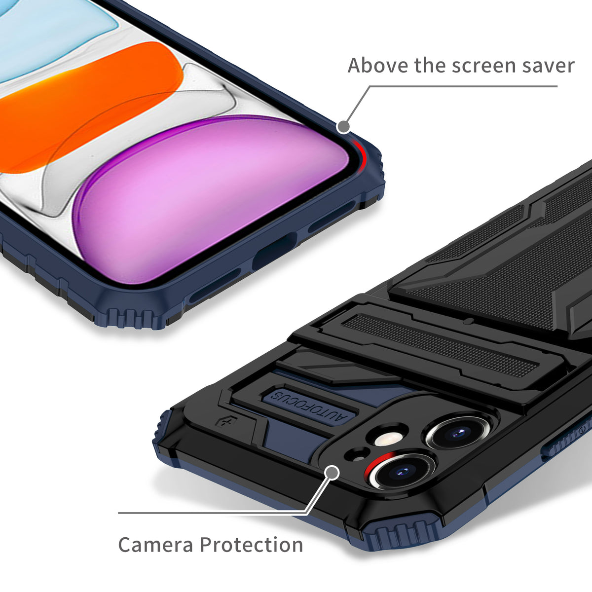 iPhone 11 Heavy Duty Kickstand Case Shockproof Card Holder BLUE