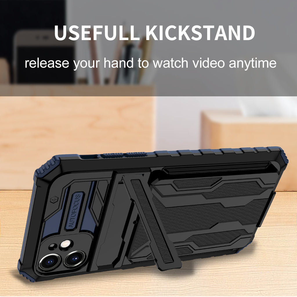 iPhone 11 Heavy Duty Kickstand Case Shockproof Card Holder BLUE