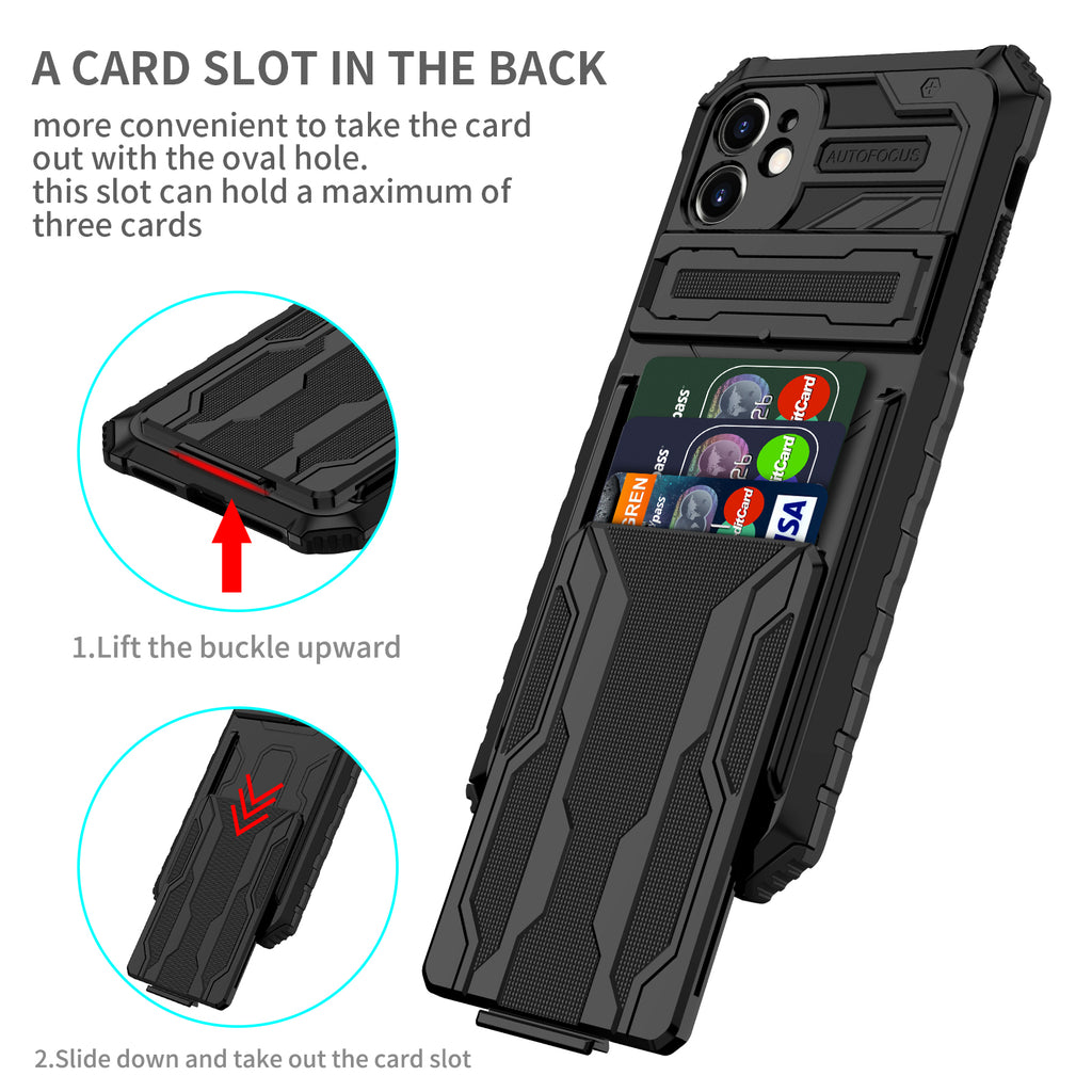 iPhone 11 Heavy Duty Kickstand Case Shockproof Card Holder BLACK