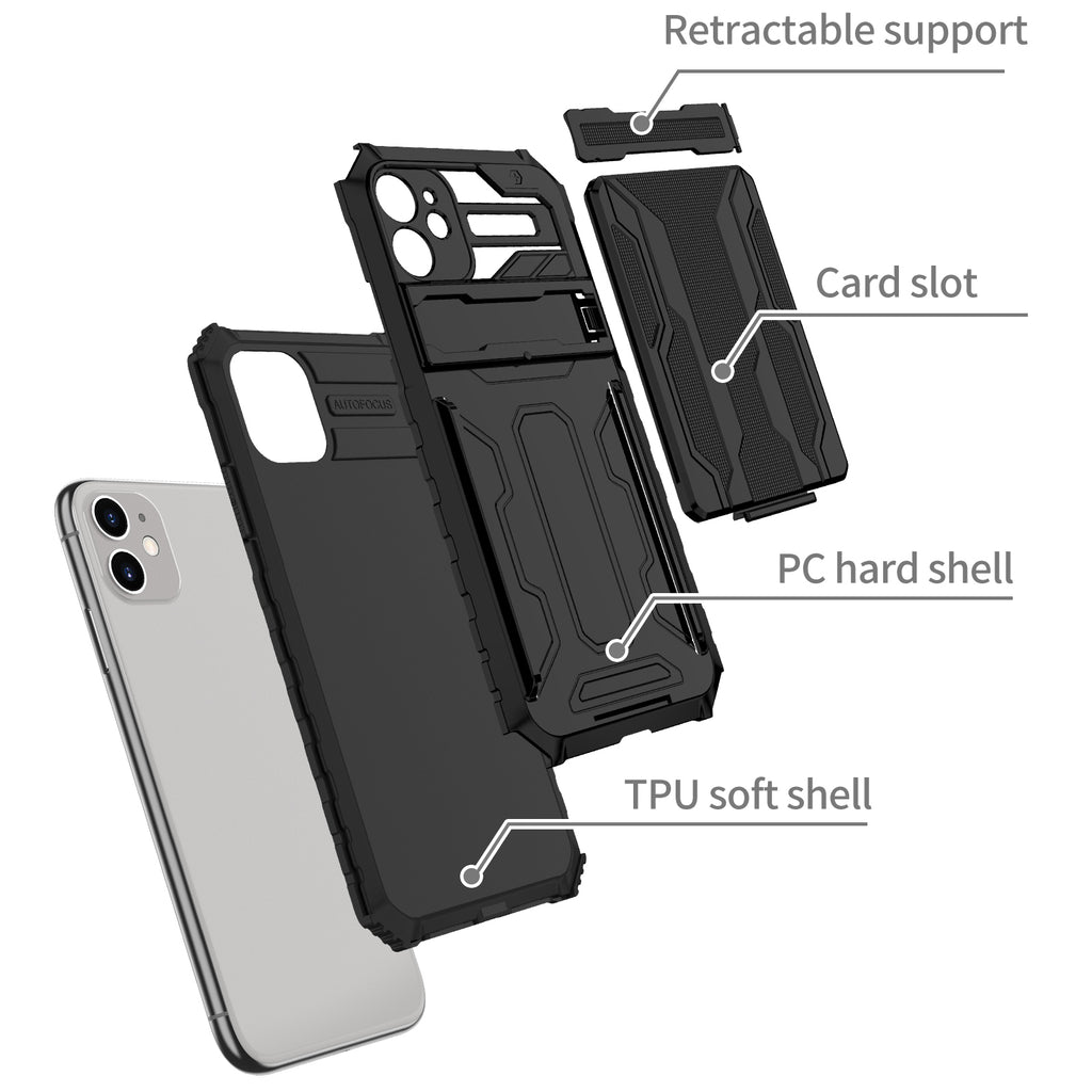 iPhone 11 Heavy Duty Kickstand Case Shockproof Card Holder BLACK