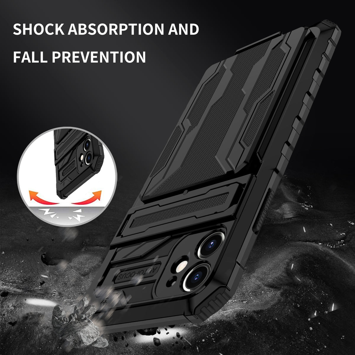 iPhone 11 Heavy Duty Kickstand Case Shockproof Card Holder BLACK