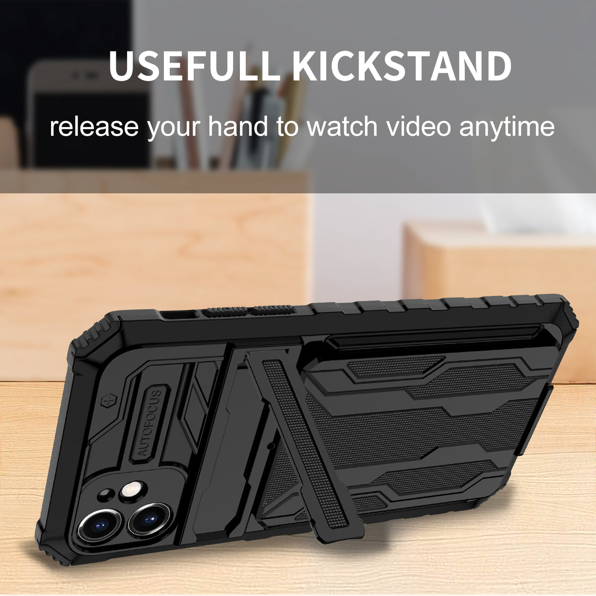 iPhone 11 Heavy Duty Kickstand Case Shockproof Card Holder BLACK