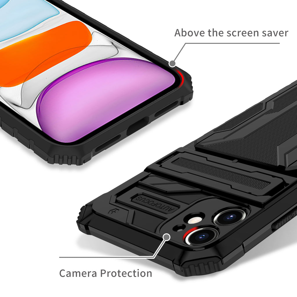 iPhone 11 Heavy Duty Kickstand Case Shockproof Card Holder BLACK