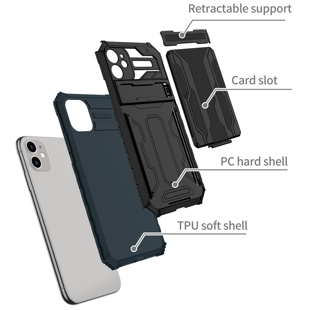 iPhone 11 Heavy Duty Kickstand Case Shockproof Card Holder GREEN